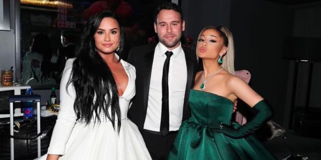 Demi Lovato, Scooter Braun y Ariana Grande